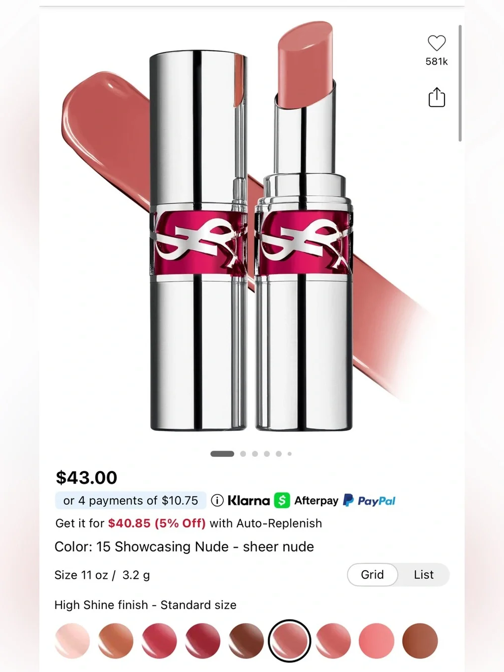 YSL Candy Glaze Lip Gloss Stick in Shade 15 Showcasing Nude